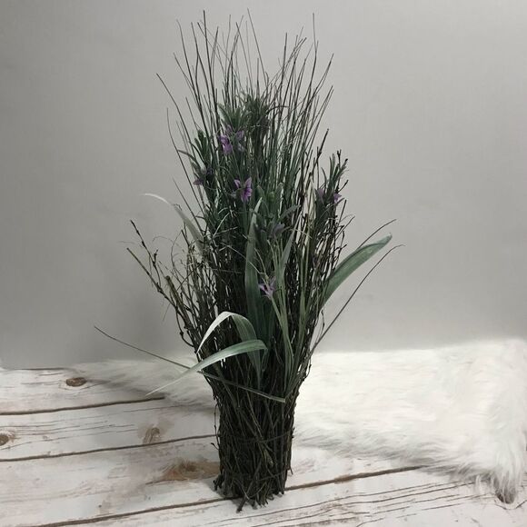 Artificial Grass Clump Faux Plant Purple Flowers - Picture 1 of 8